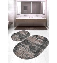 Dijital Baskılı Kaymaz Taban Yıkanabilir Oval 2'li Klozet Takımı Banyo Paspası NOKZ-HT-1313 (Vizon)
