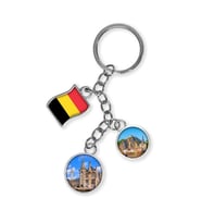 Belçika Üçlü Epoksi Metal Çift Taraflı Damla Anahtarlık Belgium (Çok Renkli)