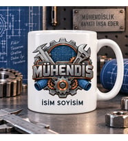 Mühendis Kupa Bardak Dişli Anahtar ve Teknik Çizim Desenli