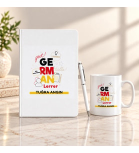 Almanca Öğretmenine İsme Özel Defter Kalem ve Kupa Hediye Seti