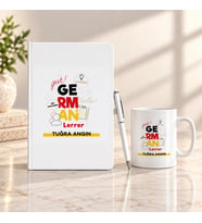 Almanca Öğretmenine İsme Özel Defter Kalem ve Kupa Hediye Seti