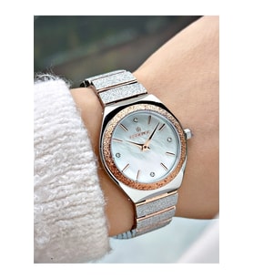 Özel Tasarım Çelik Kordon Gümüş-Bakır Renk Kadın Kol Saati D1145MR