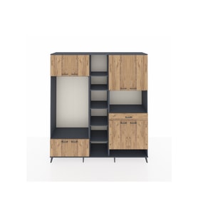 Hyperion Dolap 12 Raflı Tek Çekmeceli 8 Kapaklı 220x44x243 Antrasit-Çam/Çam