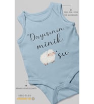 Dayısının Minik Kuzusu Baskılı Bebek Zıbını – Çıtçıtlı Body  %100 Pamuk Sıfır Kol (Bebek Mavisi)