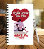 Sevgililer Gününe Özel Ahşap Defter Kalem Hediye Seti 1