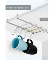 Dolap İçi Fincan ve Kupa Askısı Paslanmaz Bardak Düzenleyici Askılığı Çelik Gri
