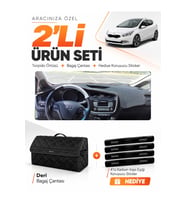 KİA CEED (2013-2019) Uyumlu Torpido Örtüsü + Deri Bagaj Çantası + Sticker Seti - Siyah