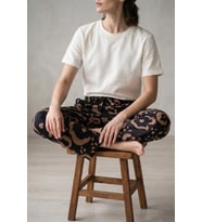 Kadın Büyük Beden Sandy Kumaş Desenli Pijama Altı 1XL-5XL Beli Lastikli İpli Rahat Kesim Battal Boy Ev Giyim Lacivert