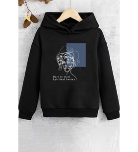 Çocuk Minimal line drawing Baskılı Sweatshirt (Siyah)