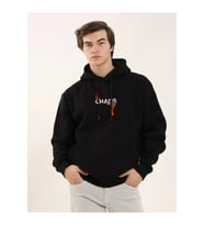 Unisex Baskılı Oversize Üç İplik Kapüşonlu Sweatshirt - Siyah