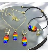 El Yapımı Murano Renkli Balık Kolye Küpe Set Altın Kaplama