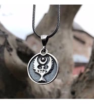 Kartal Motifli Ayyıldız Gümüş Erkek Kolye (Siyah)