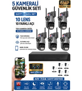 XPRO 5 Kamera 10 Lens Kablosuz WiFi Güvenlik Kamerası Seti NVR Kayıt Cihazı Gece Görüşlü IP Kamera