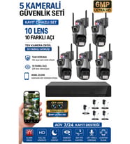 XPRO 5 Kamera 10 Lens Kablosuz WiFi Güvenlik Kamerası Seti NVR Kayıt Cihazı Gece Görüşlü IP Kamera