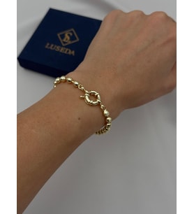 VIP Dokulu Boncuk Detaylı Gold 19 CM Bileklik