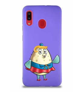 Samsung Galaxy A20 Soft Premier Kapak Bayan Puff Tasarımlı Silikon Kılıf - Mor (Şeffaf)