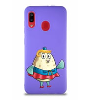 Samsung Galaxy A20 Soft Premier Kapak Bayan Puff Tasarımlı Silikon Kılıf - Mor (Şeffaf)