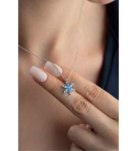 925 Ayar Gümüş Aqua Taşlı Lotus Kolye