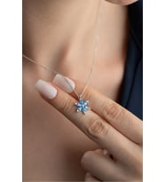 925 Ayar Gümüş Aqua Taşlı Lotus Kolye