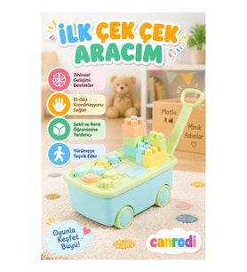 Eğitici Çek Çek Oyuncak Araç ve Renkli Şekil Blokları – Aynalı, 10 Parça