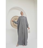 6571-Taşlı Tensel  Abaya Gri