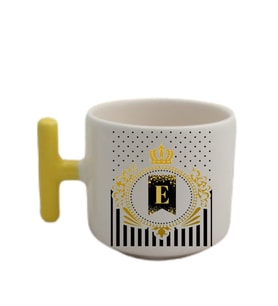 Sarı T Kulp Harf Tasarımlı Çay Fincanı