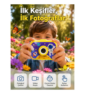 Mey İthalat® Mini Çocuk Dijital Fotoğraf Makinesi Type-C Şarjlı HD Video Kamera 2.0 İnç TFT Renkli E