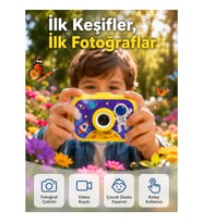 Mey İthalat® Mini Çocuk Dijital Fotoğraf Makinesi Type-C Şarjlı HD Video Kamera 2.0 İnç TFT Renkli E