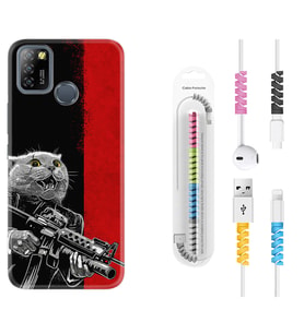 INFINIX Smart 4 5 6 Zero 8 S5 Pro Kılıf Kablo Koruma Spiral Silikon Çılgın Kedi 1674