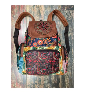 Patchwork Tasarım Etnik Otantik  Bohem Sırt Çantası Günlük Seyahat Kullanım Parçalı Desen (Turuncu)