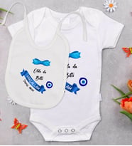 BK Kids Kişiye Özel Sünnet Tasarımlı Bebek Body Zıbın ve Mama Önlüğü Hediye Seti - Model 1