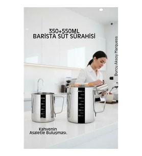 İnox 350ml-550ml Barista Süt Sürahisi Seti - Süt Köpürtme Potu -  Paslanmaz Çelik