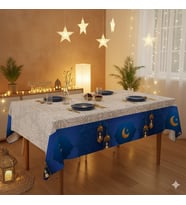 160 x 220 cm Etek Ucu Saks Mavi Ramazan Masa Örtüsü - Ramazan Sofra ve Masa Dekoru