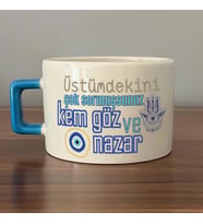 Üstümdekini Çok Sormuşsunuz Baskılı Mavi Kulplu C Fincan