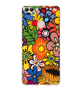 PrintiFy Huawei P Smart 2018 ile Uyumlu 1mm Slim Fit Retro Renkler 2 Baskılı Şeffaf  Kılıf