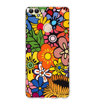 PrintiFy Huawei P Smart 2018 ile Uyumlu 1mm Slim Fit Retro Renkler 2 Baskılı Şeffaf  Kılıf