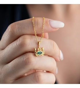 Vaoov 925 Ayar Yeşil Taşlı Yengeç Kolye (Gold)
