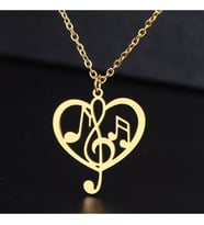 Kalpli Müzik Notalı 24 Ayar Has Altın Kaplama Gümüş Kolye