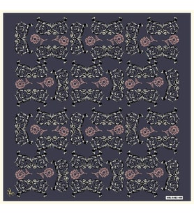 Barok Desen Black Seri Twill Eşarp Eşarp Askısı ile Birlikte 90x90 cm Füme-90x90
