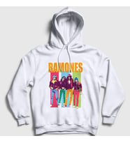 Presmono Unisex Beyaz Band Ramones Kapüşonlu Sweatshirt 169462tt