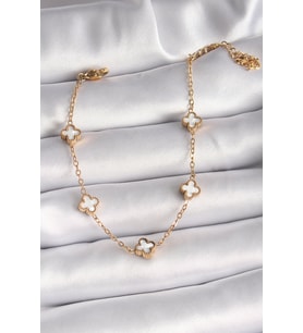 316L Çelik Gold Renk Beyaz Baby Boy Yonca Model Kadın Bileklik - TJ-BB6476