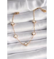 316L Çelik Gold Renk Beyaz Baby Boy Yonca Model Kadın Bileklik - TJ-BB6476
