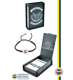 Fenerbahçe Orijinal Lisanslı Fb Logo Makrome Siyah Bileklik Kişiye Özel Ahşap Kutulu