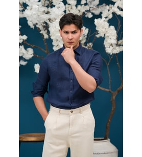 Regular Fit Gizli Düğmeli Yaka %100 Linen Ham Keten Gömlek