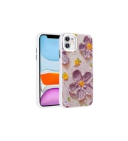 Apple iPhone 11 Uyumlu Kılıf Çiçek Desenli Parlak Taşlı Sert Silikon Zore Garden Kapak (Mor)