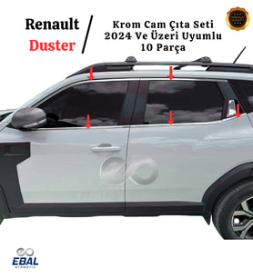 Renault Duster 2024 Üzeri İçin Krom Cam Çıta Seti 10 Parça Paslanmaz Çelik (Gümüş)