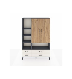 Arges Dolap 8 Raflı 4 Çekmeceli 2 Kapaklı 132x30x195 Antrasit-Çam/Aytaşı