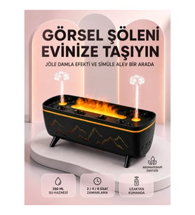 Mey İthalat® Dekoratif Siyah Hava Nemlendirici Jöle Damla ve Alev Efektli LED Işıklı Aroma Difüzörü