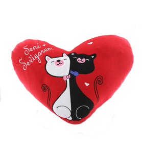 KALP YASTIK SENİ SEVİYORUM KEDİLİ YASTIK LOVE YOU CATS
