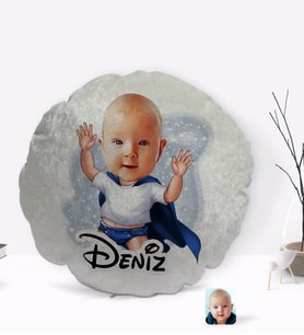 BK Gift Kişiye Özel İsimli Bebek Karikatürlü Yuvarlak Dekoratif Kırlent Yastık-3